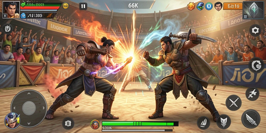 Screenshot gameplay 66K menampilkan pertarungan penuh aksi yang mendebarkan.