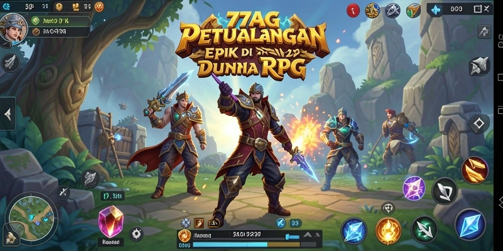 Screenshot menunjukkan gameplay seru di dunia RPG 77AG.