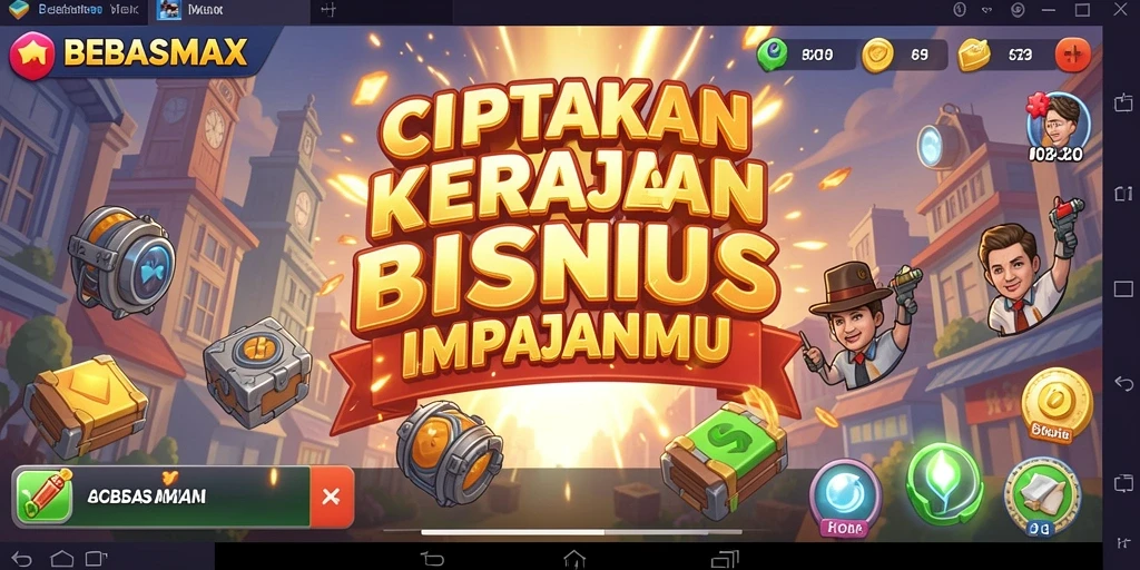 Tampilan gameplay BEBASMAX yang menggambarkan kesibukan dunia bisnis.