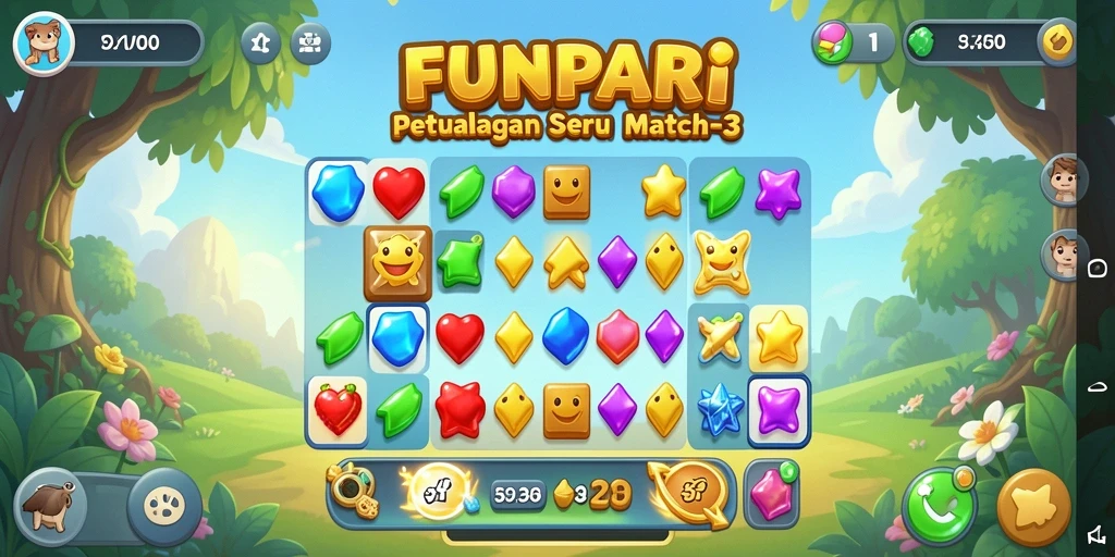 Tampilan gameplay seru dengan kombinasi warna-warni dalam Match-3.