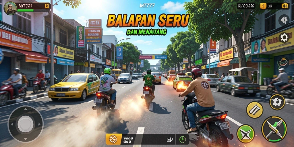 Tangkapan layar utama MT777 menampilkan aksi balapan yang mendebarkan dan grafis menawan.