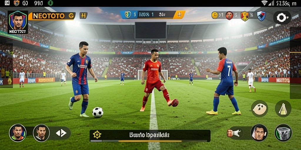 Tampilan gameplay seru di NEOTOTO dengan aksi sepak bola yang intens.