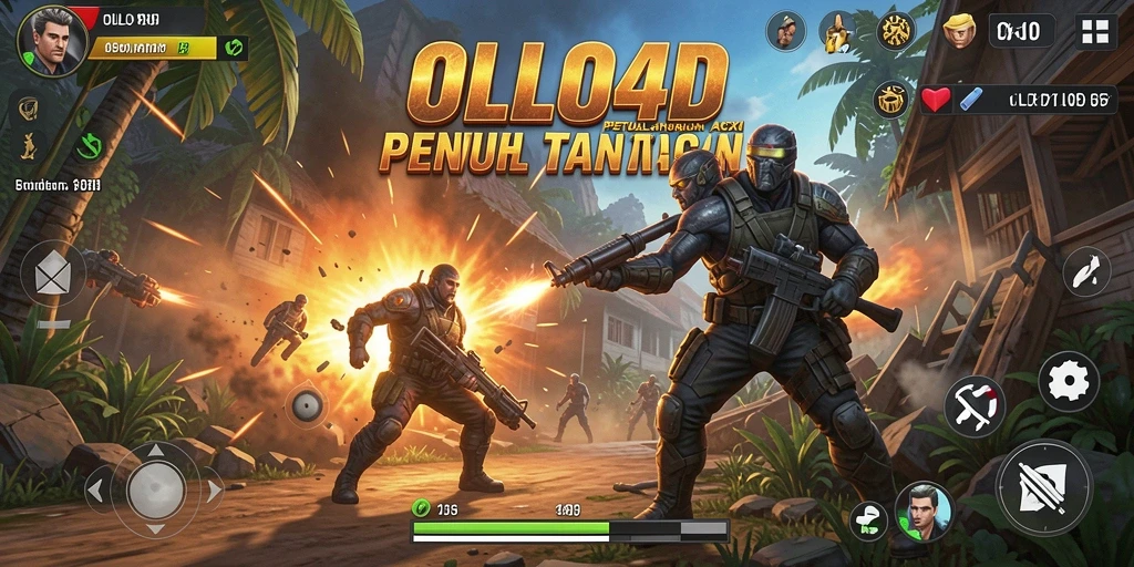 Screenshot utama OLLO4D menampilkan pertempuran aksi yang intens.