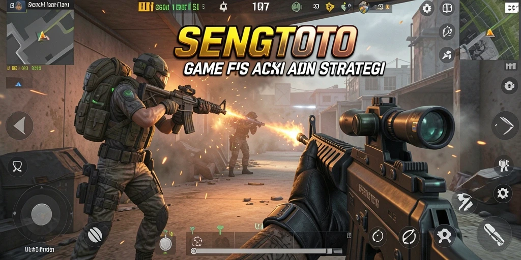 Tangkapan layar SENGTOTO menampilkan aksi menegangkan di medan perang FPS.