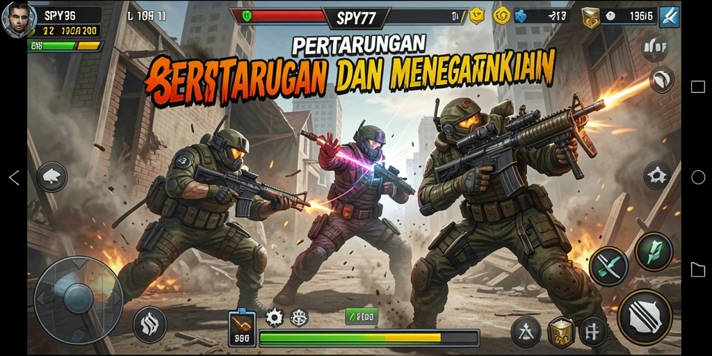 Tampilan gameplay SPY77 dengan pertarungan yang mendebarkan.
