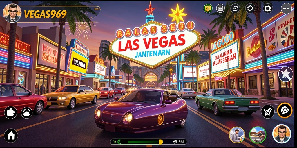 Tampilan gameplay balapan seru di jalanan Las Vegas.