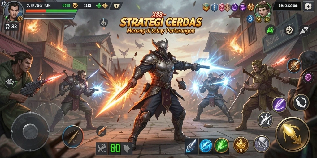Tampilan gameplay menegangkan dalam X88 dengan strategi yang dalam.